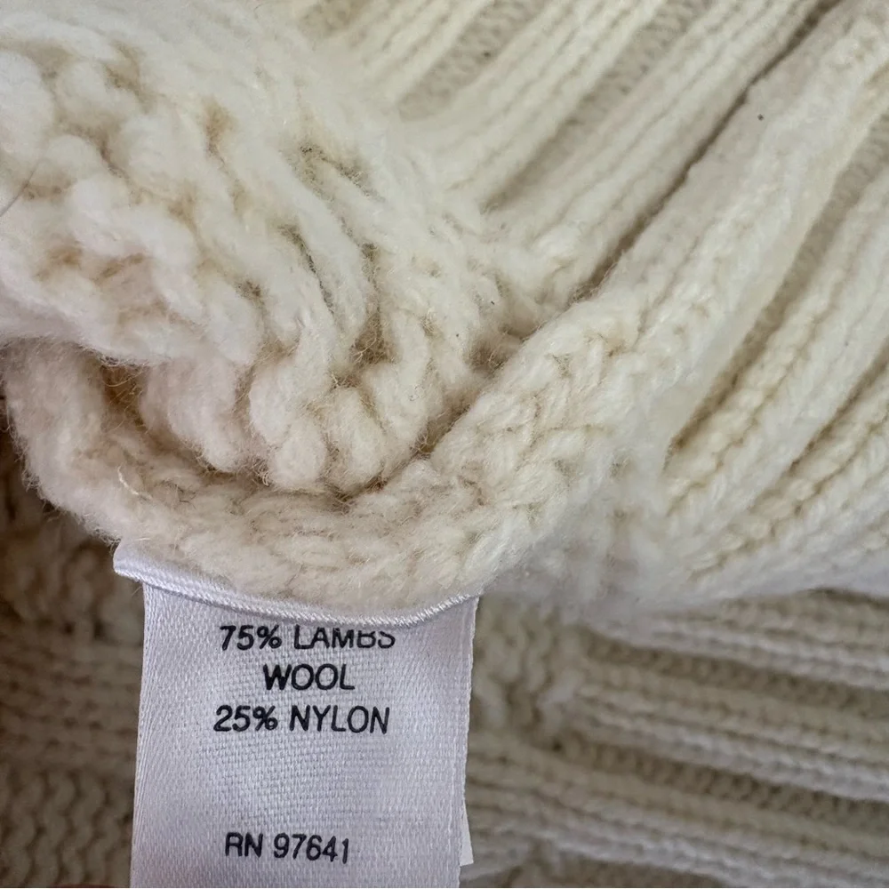 J. Jill Ivory Cream Cable Knit Lambswool Blend Fisherman Sweater Sz L Classic - Picture 5 of 10